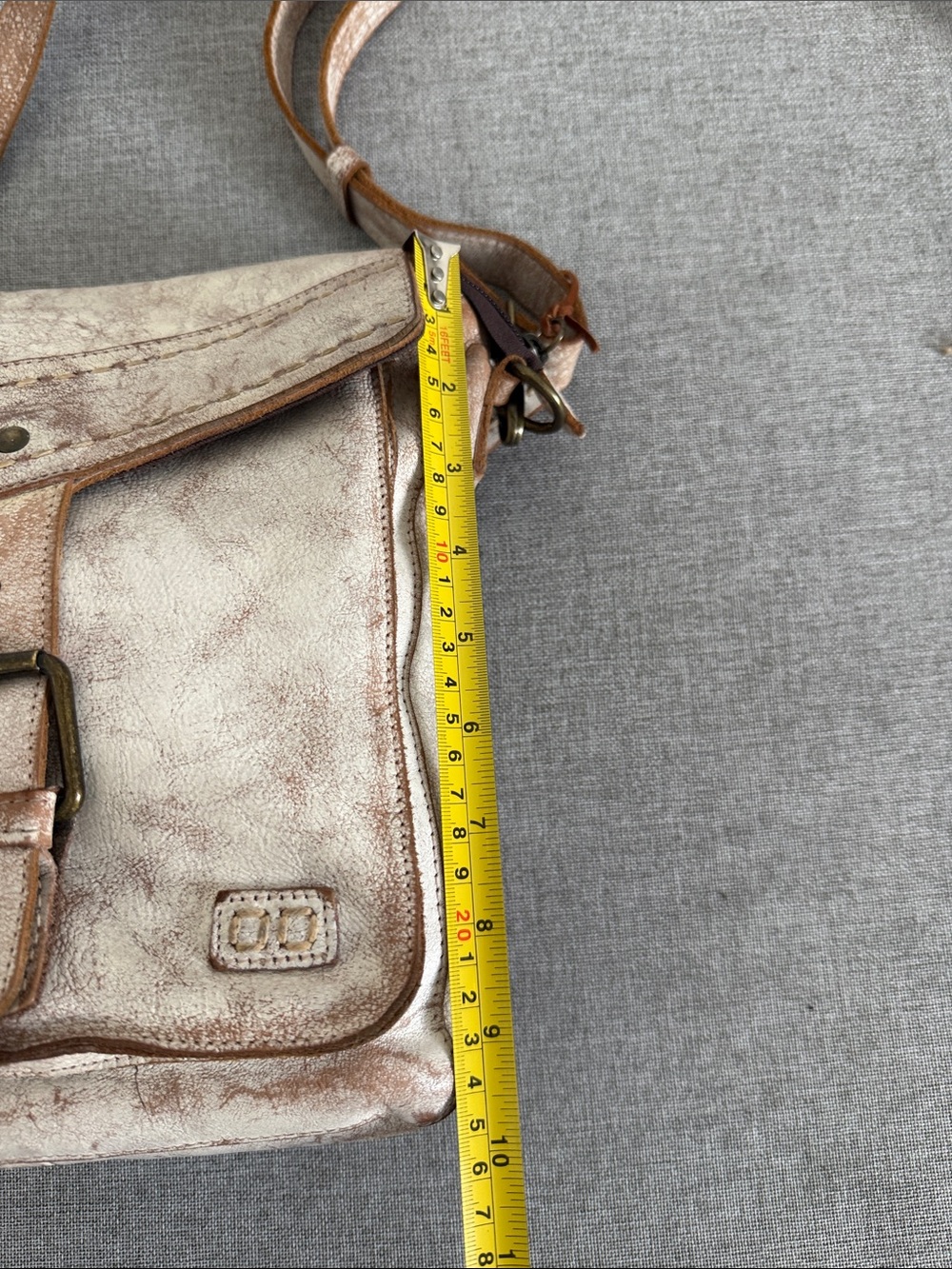 Distressed White Crossbody Bag with Buckle Flap - Picture 15 of 15